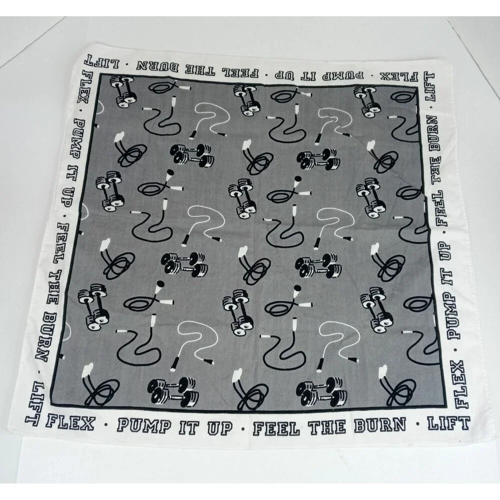 Feel The Burn Workout Fitness Bandana with Jump Ropes Weights Pump It Up Gray